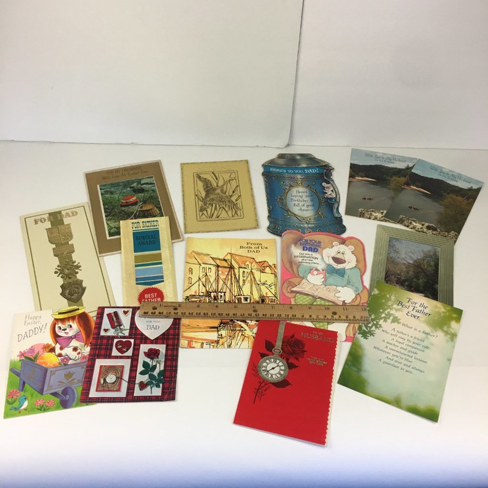 Vintage Lot of 14 Used Dad Husband Greeting Cards Art Scrapbooking Upcycle Craft